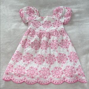 Primark Girl White And Pink Floral Embroidered Dress Size 24-36M
